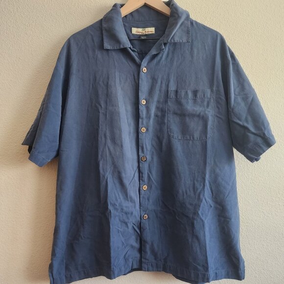 Tommy Bahama Shirt Mens Large Blue Silk Billfish Cowboy Embroidered Fishing - Picture 1 of 11